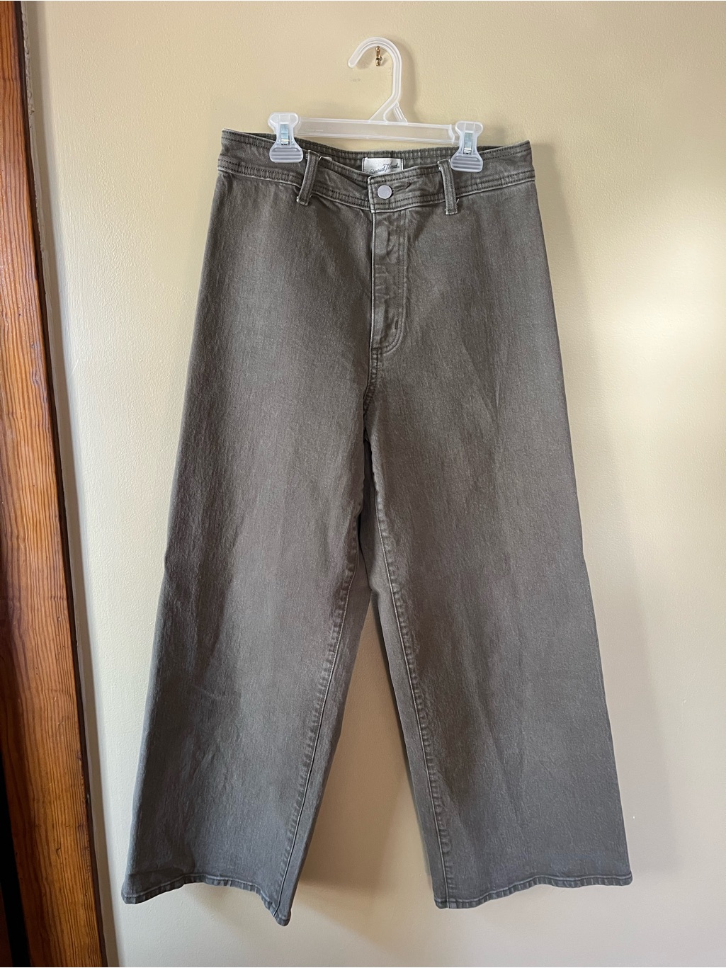 High-Rise Sailor Wide Leg Denim Pants In Olive